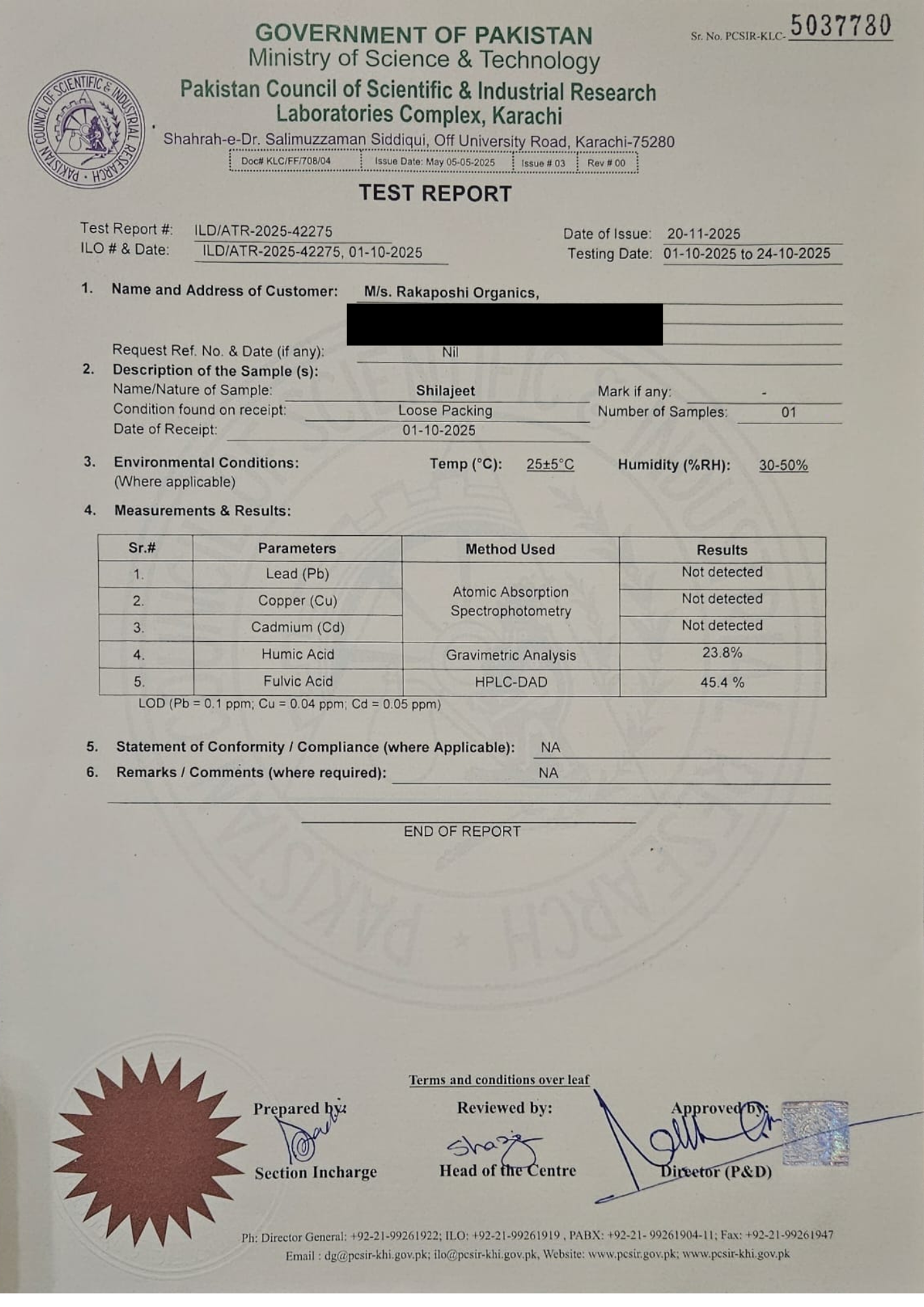 Rakaposhi Gold Shilajit Certificate of Analysis — Third-Party Lab Test Results for Purity, Heavy Metals, and Contaminants